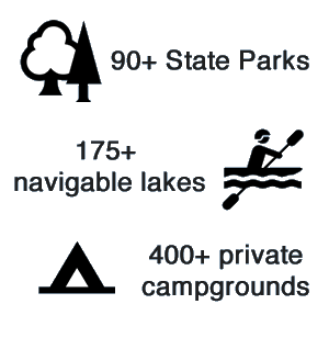 Texas has over 90 state parks, 175 lakes and 400 private campgrounds